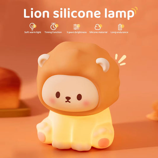 Cute Lion Night Light Rechargeable 3 Level Dimmable Silicone Sleeping Light Bedside Lamp Nursery Nightlights For Bedroom